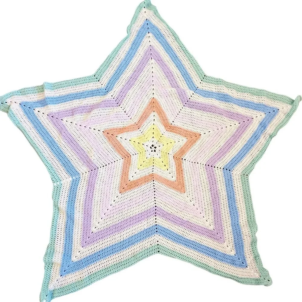 Handmade Crochet Star Baby Blanket Afghan Pastel Rainbow  53